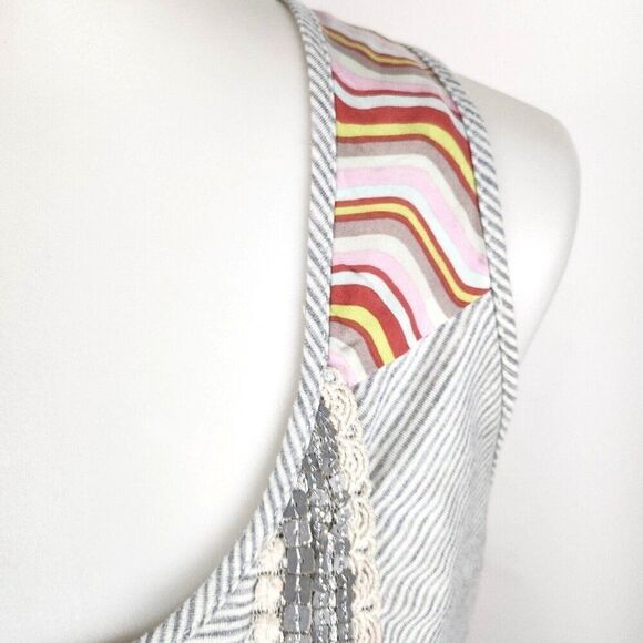 A Common Thread Silk Blend Striped Sequin Lace Metallic Gray Flowy Tank Top L - Picture 3 of 8
